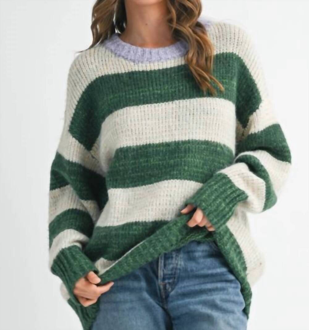 NEW AEMI + CO striped oversized sweater in green